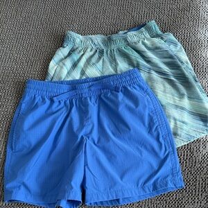 Two-Pair Boys Athletic Shorts - Solid Royal Blue + Aqua Stripe